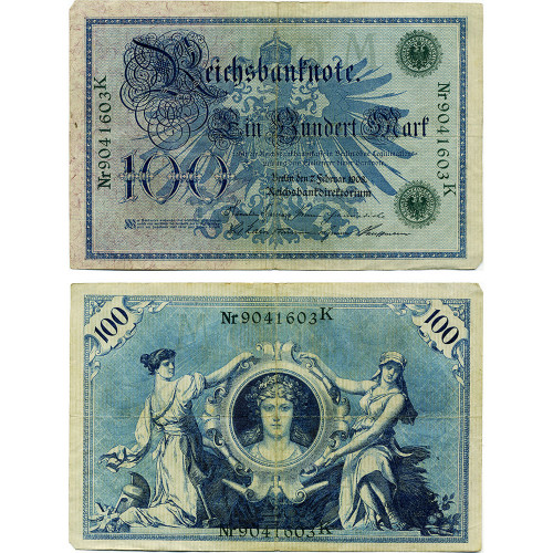 100 марок 1908 года - Германия (Pick 34) G-VG