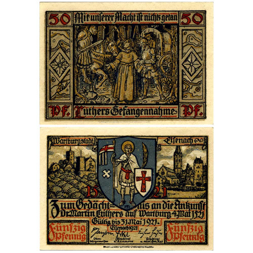 Нотгельд 50 пфеннигов 1921 года - Eisenach (Айзенах) - Mehl 320.2 - Вариант 3) VF