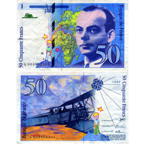 50 франков 1992 года - Франция (Pick 157.а (Сент-Экзюпери) F-VF
