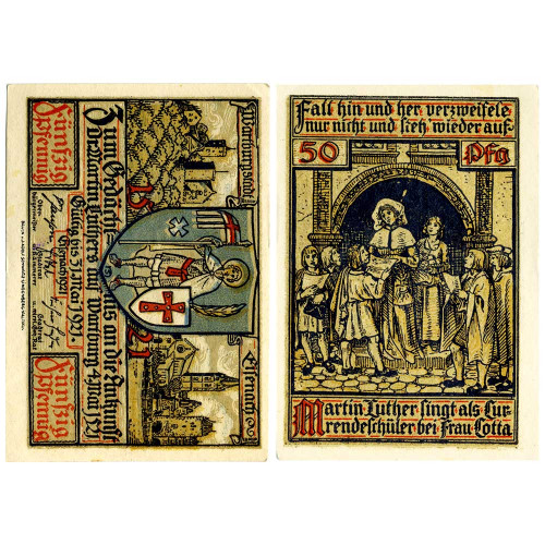 Нотгельд 50 пфеннигов 1921 года - Eisenach (Айзенах) - Mehl 320.2 - Вариант 4) VF