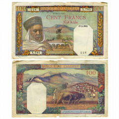 100 франков 1942 года - Алжир (Pick 85) G-VG