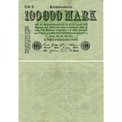 100000 марок 1923 года - Германия (Pick 91a (зеленая бумага) F-VF