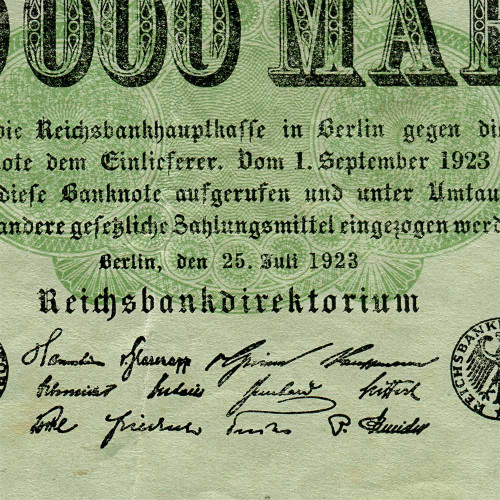 100000 марок 1923 года - Германия (Pick 91a (зеленая бумага) F-VF