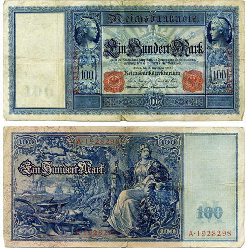 100 марок 1909 года - Германия (Pick 38) G-VG