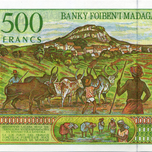 500 франков 1994 года - Мадагаскар (Pick 75) aUNC