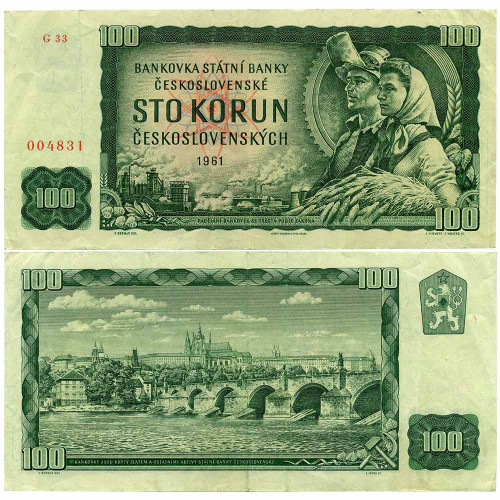 100 крон 1961 года - Чехословакия (Pick 91.k) F-VF