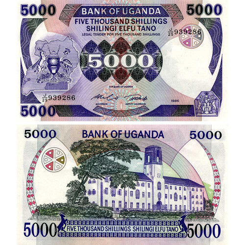 5000 шиллингов 1986 года - Уганда (Pick 24) UNC