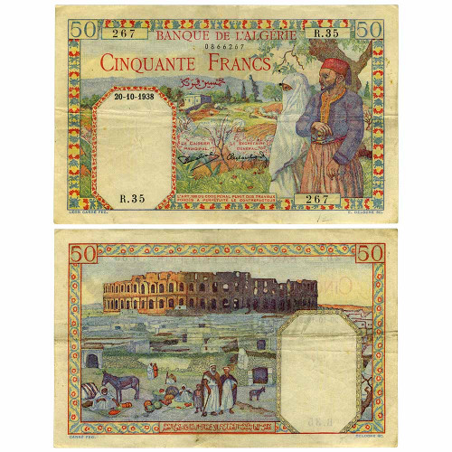 50 франков 1938 года - Алжир (Pick 84) F-VF