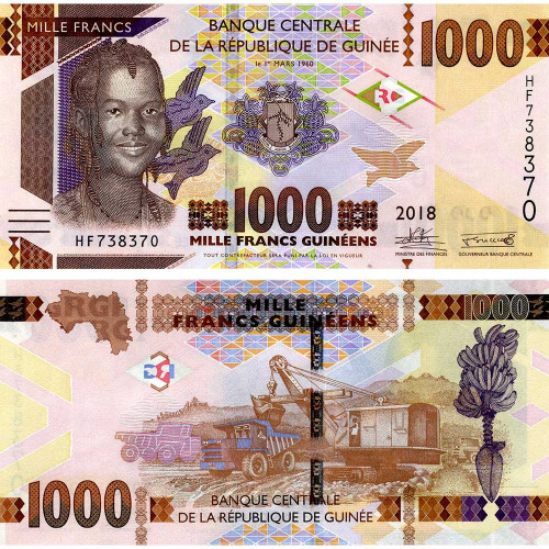 1000 франков 2018 года - Гвинея (Pick 48) UNC