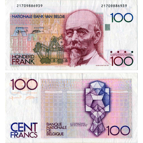 100 франков 1982-94 гг - Бельгия (Pick142) F-VF