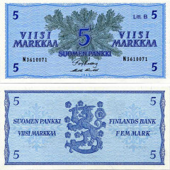 5 марок 1963 года - Финляндия (Pick 106A) aUNC - Литера В