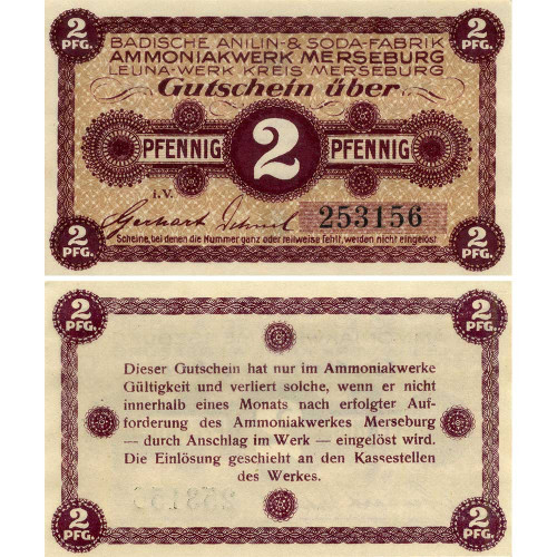 Нотгельд 2 пфеннига 1921 года (BASF) - Merseburg (Мерзебург) XF