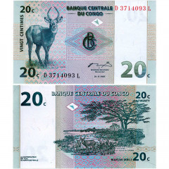 20 сантимов 1997 года - ДР Конго (Pick 83) UNC