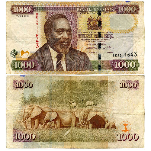 1000 шиллингов 2005 года - Кения (Pick 51а) G-VG