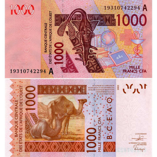 1000 франков 2019 года - Кот-д'Ивуар (Pick 115A) UNC