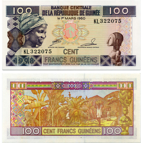 100 франков 1998 года - Гвинея (Pick 35.a) UNC
