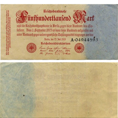 500000 марок 1923 года - Веймарская Республика (Pick 92) G-VG