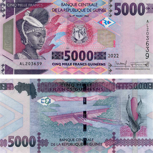 5000 франков 2022 года - Гвинея (Pick 49) UNC