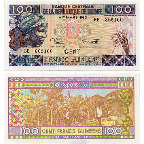 100 франков 2015 года - Гвинея (Pick a47) UNC