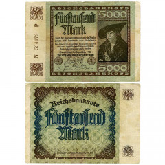 5000 марок 1922 года - Веймарская Республика Германия (Pick 81) G-VG