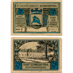 Нотгельд 75 пфеннигов 1921 года - Германия - Schneidemühl (Шнайдемюль) F-VF