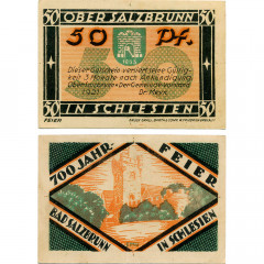 Нотгельд 50 пфеннигов 1921 года - Германия - Ober Salzbrunn (Зальцбрунн) F-VF