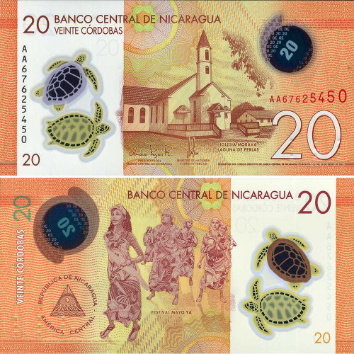20 кордоб 2022 года - Никарагуа (Pick 210) UNC пластик