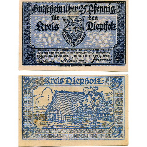 Нотгельд 25 пфеннигов 1920 года - Германия - Diepholz (Дипхольц) F-VF