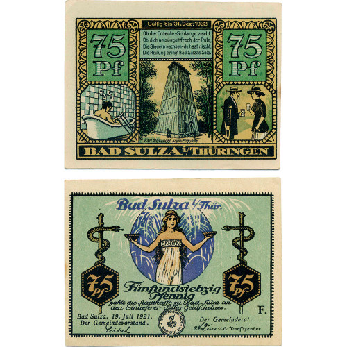 Нотгельд 75 пфеннигов 1921 года - Германия - Bad Sulza (Бад-Зульца) XF