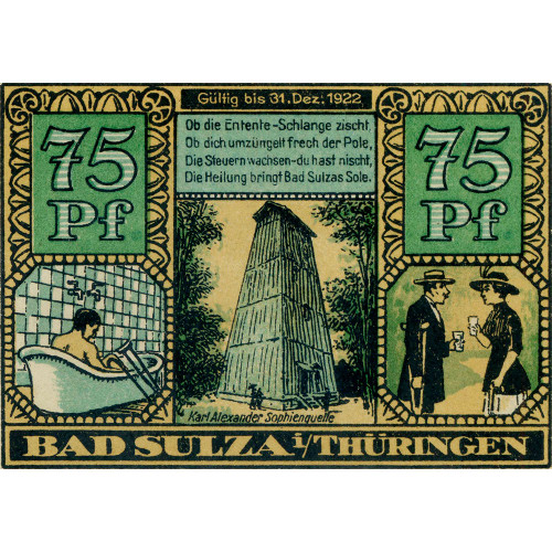 Нотгельд 75 пфеннигов 1921 года - Германия - Bad Sulza (Бад-Зульца) XF