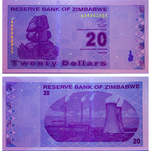 20 долларов 2009 года - Зимбабве (Pick 95) UNC