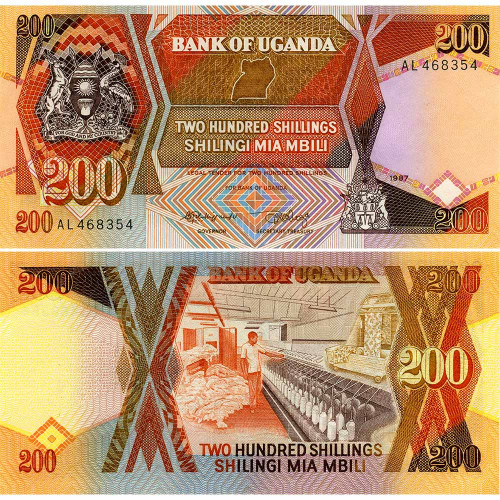 200 шиллингов 1987 года - Уганда (Pick 32.а) UNC