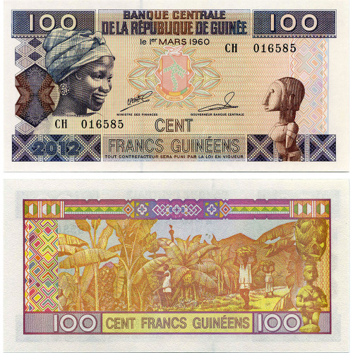 100 франков 2012 года - Гвинея (Pick 35.b) UNC