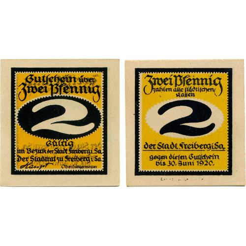 Нотгельд 2 пфеннига 1920 года - Германия Freiberg (Фрайберг) XF