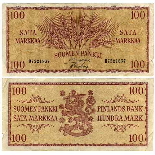 100 марок 1957 года - Финляндия (Pick 97) G-VG