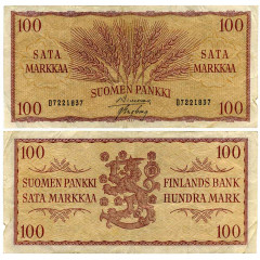 100 марок 1957 года - Финляндия (Pick 97) G-VG