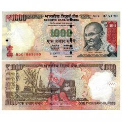 1000 рупий 2013 года - Индия (Pick# 107g) G-VG (Литера L)