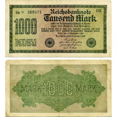 1000 марок 1922 года - Веймарская Республика (Pick 76) F-VF
