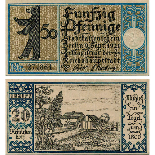 Нотгельд 50 пфеннигов 1921 года - Германия - Berlin (Берлин) №20 Reinickendorf) XF