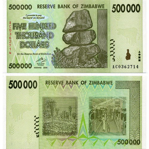 500000 долларов 2008 года - Зимбабве (Pick 76) UNC