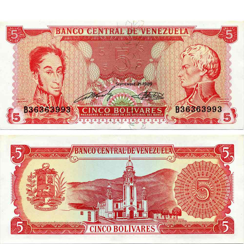 5 боливаров 1989 года - Венесуэла (Pick 70) UNC