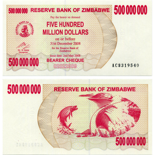500 миллионов долларов 2008 года - Зимбабве (Pick 60) UNC