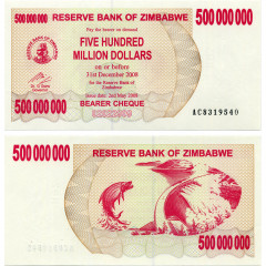 500 миллионов долларов 2008 года - Зимбабве (Pick 60) UNC