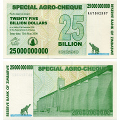 Агро-чек 25 миллиардов долларов 2008 года - Зимбабве (Pick 62) UNC