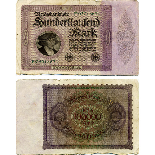 100000 марок 1923 года - Веймарская Республика (Pick 83) G-VG