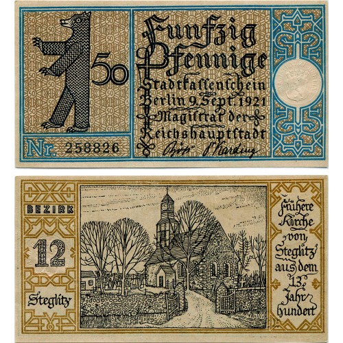 Нотгельд 50 пфеннигов 1921 года - Германия - Berlin (Берлин) №12 Steglitz) XF