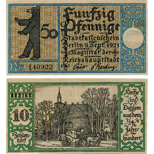 Нотгельд 50 пфеннигов 1921 года - Германия - Berlin (Берлин) №10 Zehlendorf) XF