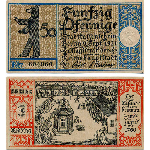 Нотгельд 50 пфеннигов 1921 года - Германия - Berlin (Берлин) №3 Wedding) XF