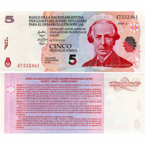 5 песо 2006 года - Аргентина (Pick  S NL.2) UNC