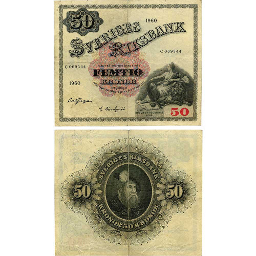 50 крон 1959-1962 гг - Швеция (Pick 47) G-VG